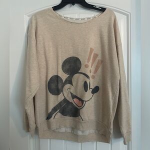 Women's Cream Mickey Mouse Crew Neck Sweatshirt Size M